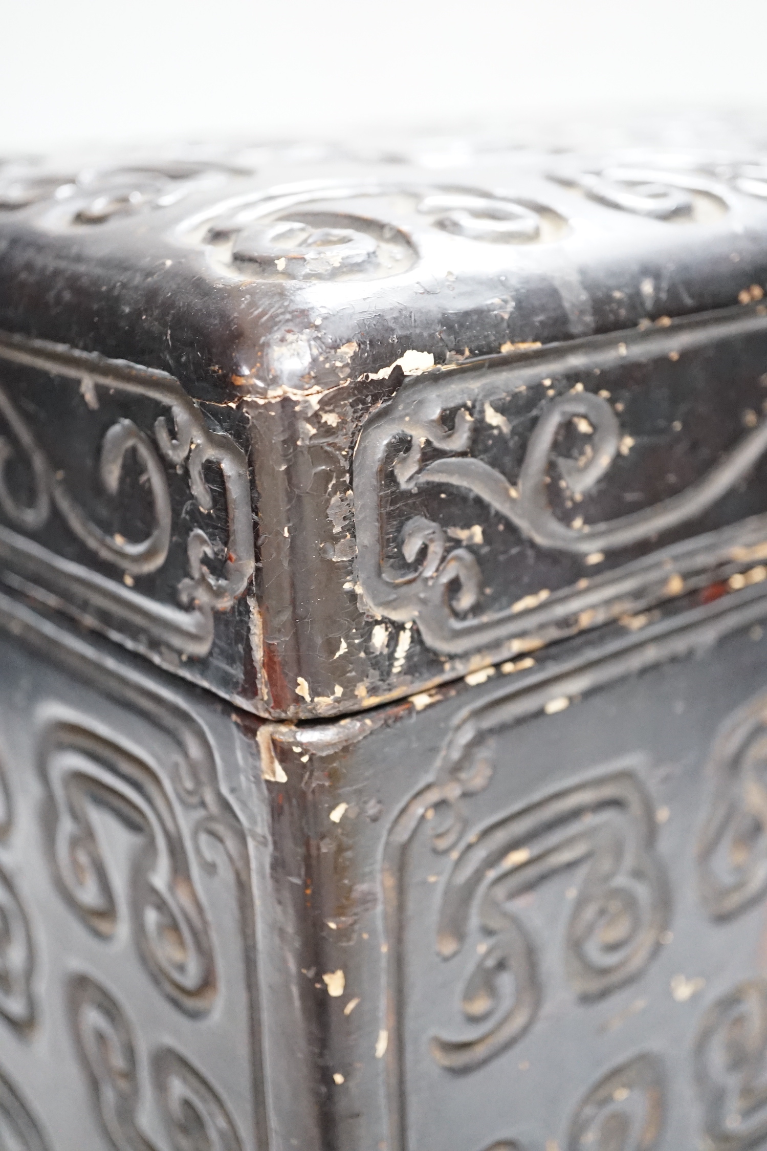 A Chinese tixi style lacquer box, 36cm wide, 26cm high